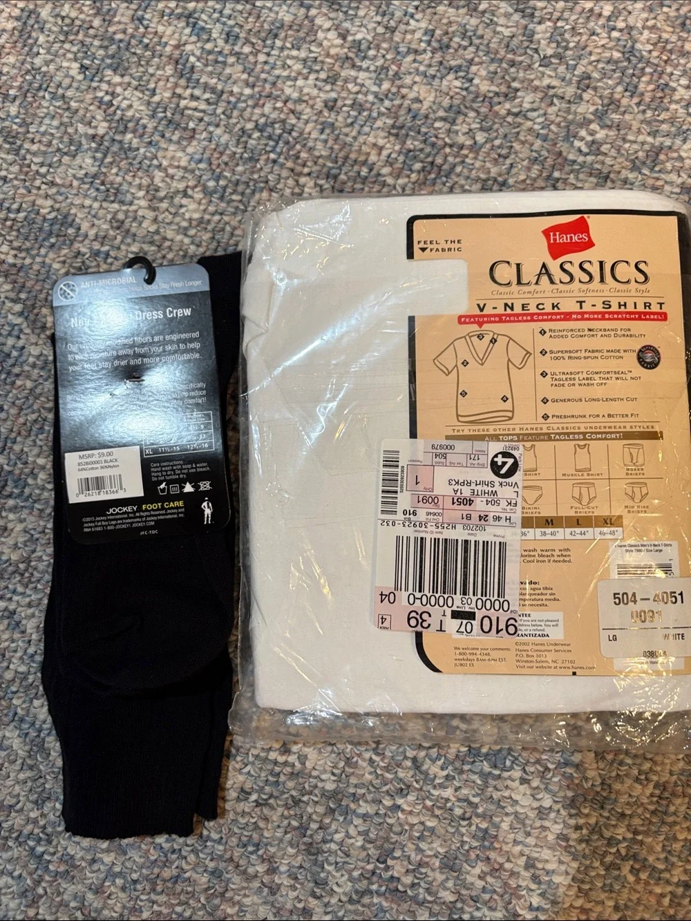 Hanes Classics Men's White V-Neck T-Shirts - 3 Pack (with Black Dress Socks)